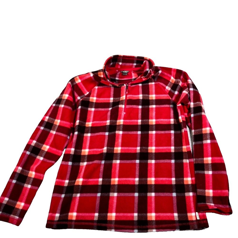 Eddie Bauer Shacket Womens Small Multicolor Plaid Fleece Mock Neck Quarter‎ Zip